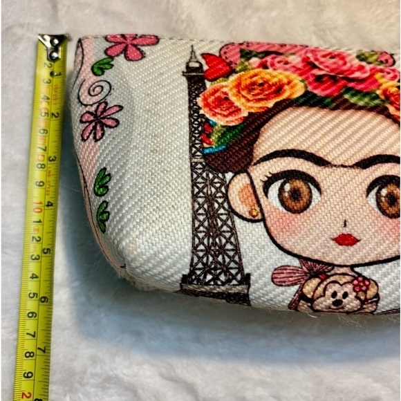 Frida Kahlo Bag Cream Textured Clutch Frida Print Zipper Pull Morelia Mexico - Picture 11 of 11